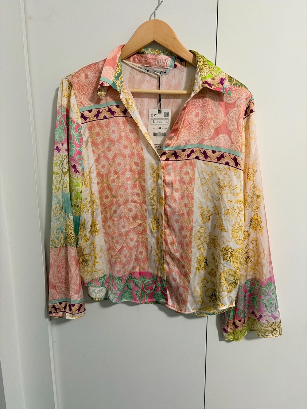Classy Zara Multicolor Printed Button-Down Shirt - Pink, Yellow, Green